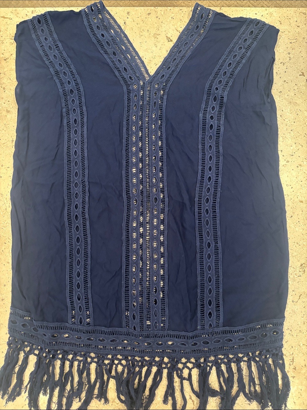 Raviya Navy Blue Crochet Fringe Tunic